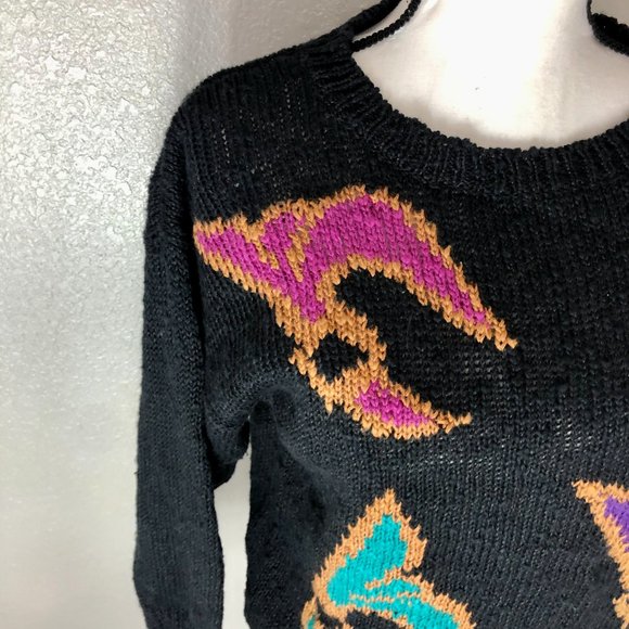 Funky 90s Black Sweater - Size Women's Large (L) - Picture 4 of 8
